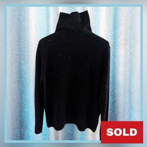 🆕100% Cashmere Long Sleeve Loose Turtleneck Sweater w/ Glitters • BLACK • Medium